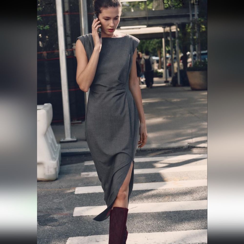 Zara PLEATED WAIST MIDI DRESS